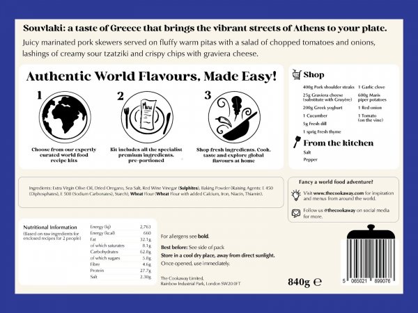 Meal Kit for Pork Souvlaki - Greek Street Food (Long-Shelf Life Ingredients)