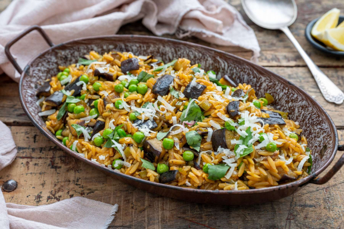 Greek Aubergine Kritharoto (Orzo)
