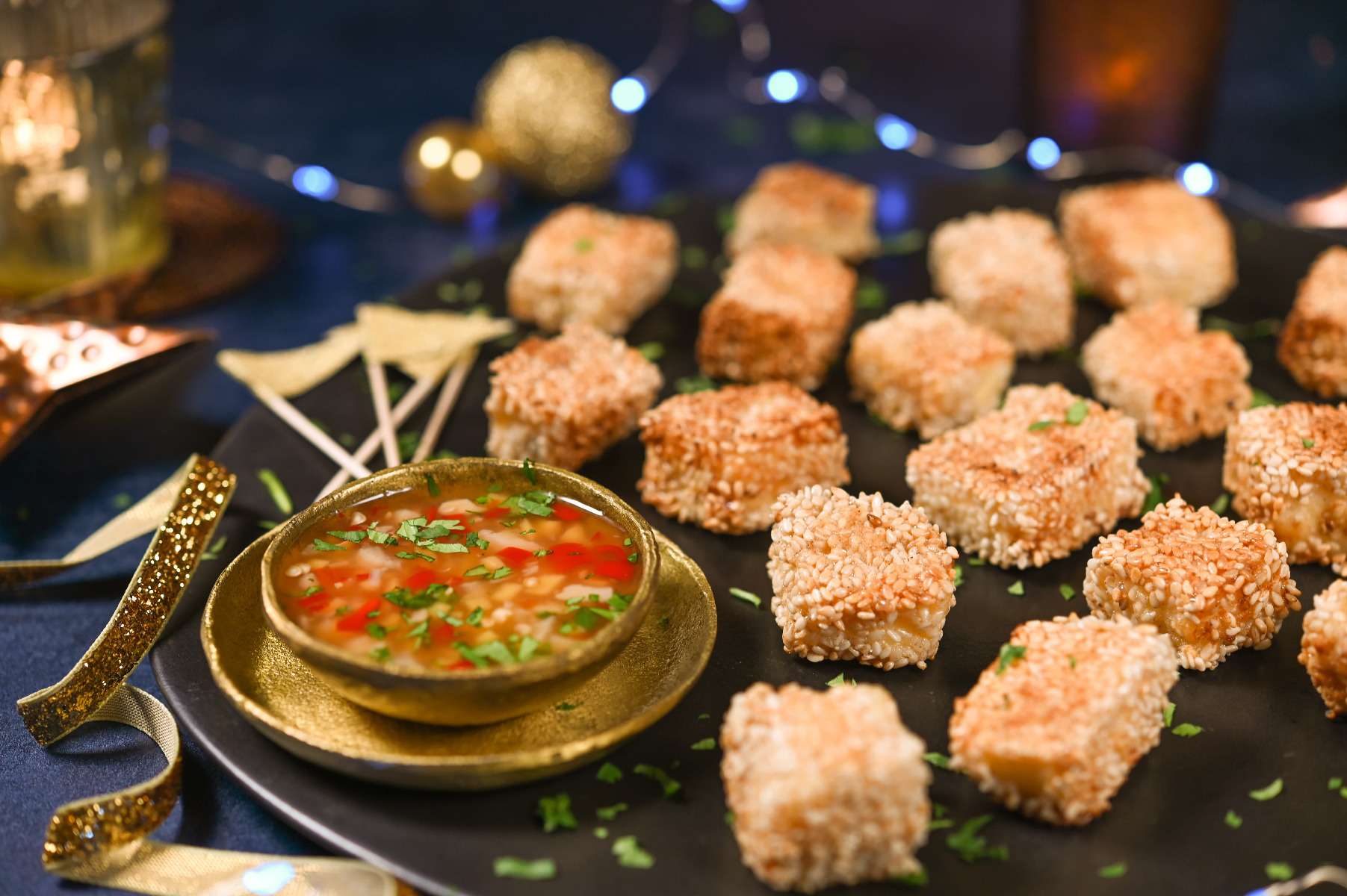 Sesame Halloumi Bites with Chilli Sauce